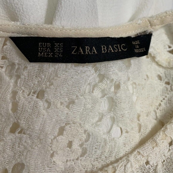 Zara Basic Top Women's XS Cream Floral Embroidered Lace Up Back Pullover Blouse - Picture 5 of 8